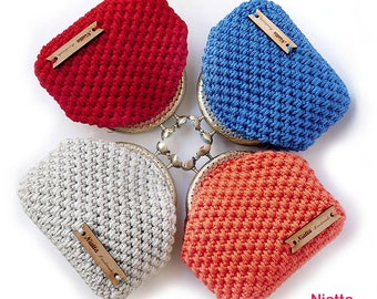 Crochet coin purse, kiss-lock clasp money pouch