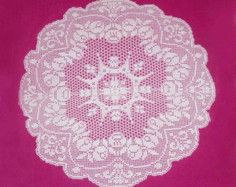 White Crochet Doily: Handmade Cotton Lace Centerpiece (32 inch)