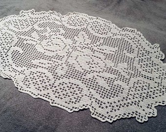 Oval centerpiece, white crochet doily, wedding gift handmade