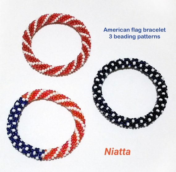 Red White and Blue Beaded Bracelet American Flag Beading