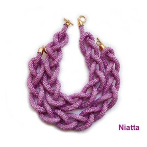Lariat beaded necklace for women, pink bead crochet rope jewelry