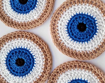 Evil eye coaster, cotton crochet doily set