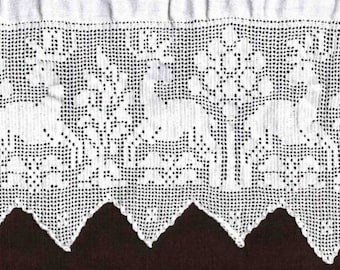 Vintage filet crochet deer runner pattern, crochet curtain