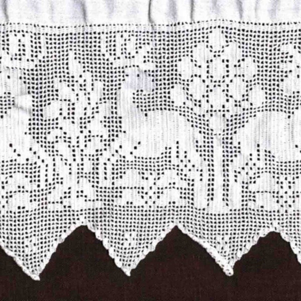 Vintage filet crochet deer runner pattern, crochet curtain