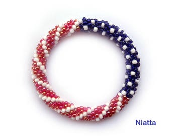 Patriotic Red White Blue Beaded Bracelet, 4th of July crochet jewelry