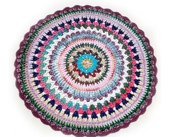 Mandala round rug, crochet placemat, home decor round doily