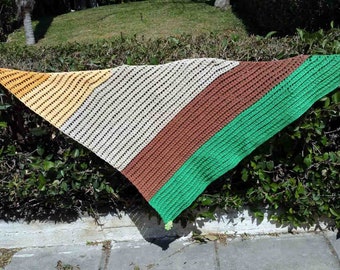 Handmade Crochet Cotton Shawl: Multicolor Boho Scarf with 3D Knit