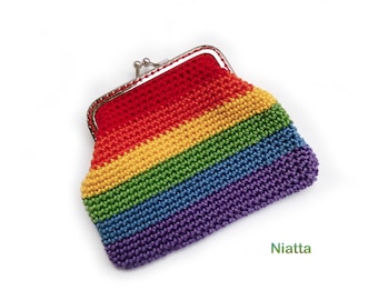 Rainbow coin purse, clasp purse, crochet coin purse