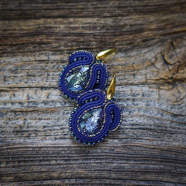 The navy blue and gold earrings soutache-  orecchini soutache,boucles d'oreilles soutache