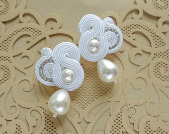 Pendientes de soutache de boda blanco, pendientes blancos, pendientes de novia, pendientes soutache ! boucles d'oreilles soutache,orecchini soutache,