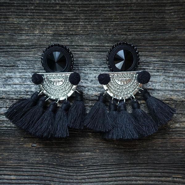 Black boho soutache earrings , black earrings, boho  earrings, soutache earrings ! boucles d'oreilles soutache,orecchini soutache,