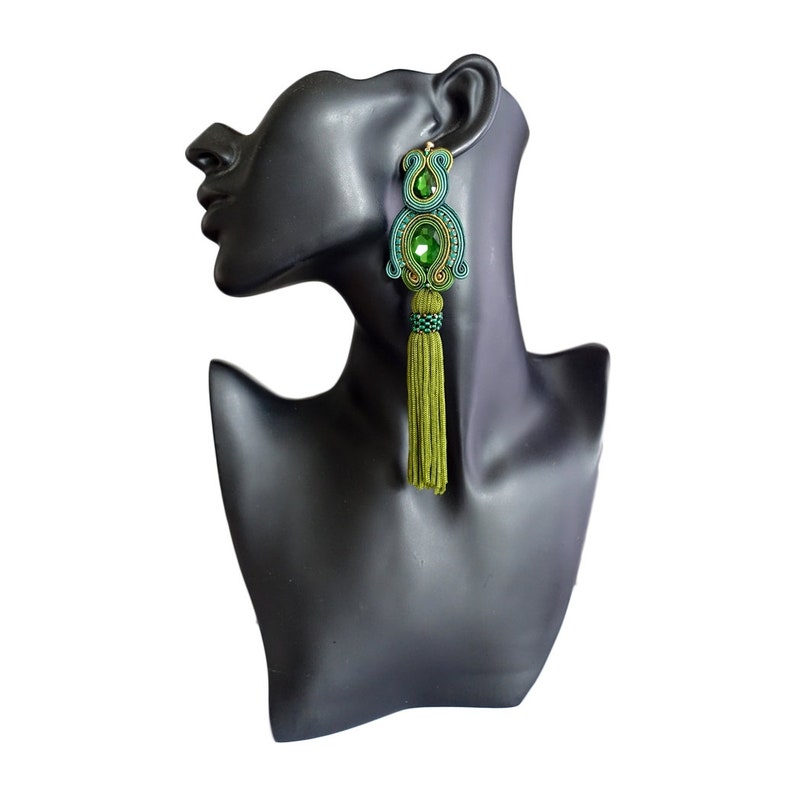 Green soutache earrings long earrings big earrins boucles d/'oreilles soutache,orecchini soutache