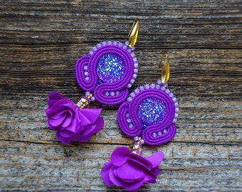 Violet Flowers- soutache earrings, orecchini soutache,boucles d'oreilles soutache
