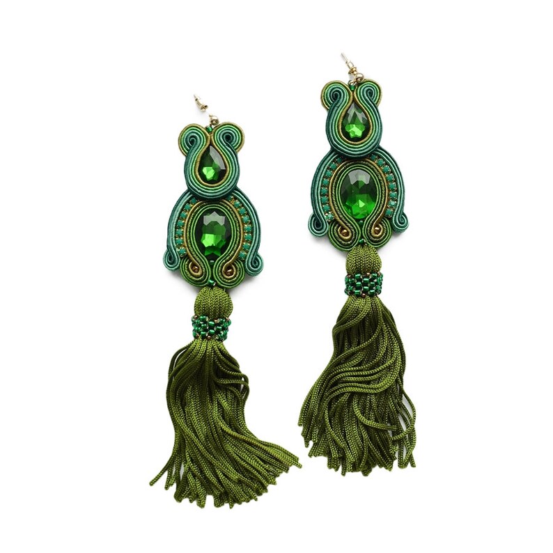 Green soutache earrings long earrings big earrins boucles d/'oreilles soutache,orecchini soutache