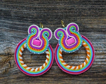 Brincos Boho Soutache - Design Étnico Colorido Feito à Mão