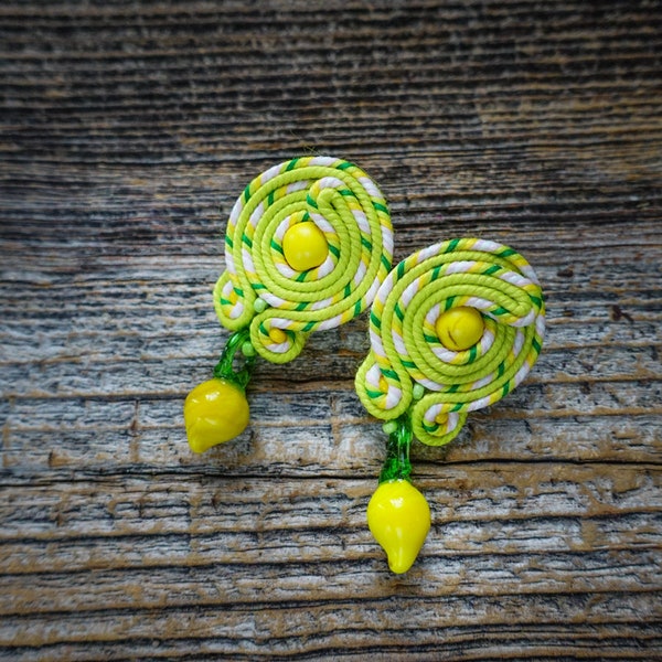 Lemon earrings for summer,  soutache earrings ! orecchini soutache,Boucles d'oreilles soutache