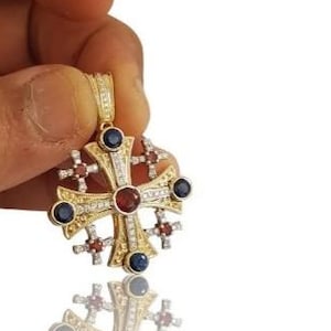 14K Gold Jerusalem Cross Pendant,Holy Land Crucifix Necklace