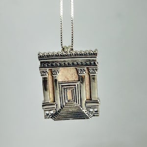 Sterling 925 Silver Jerusalem Temple Pendant with Kabbalah Blessing, Spiritual Protection and Strength ,  perfect gift for him / bar mitzva