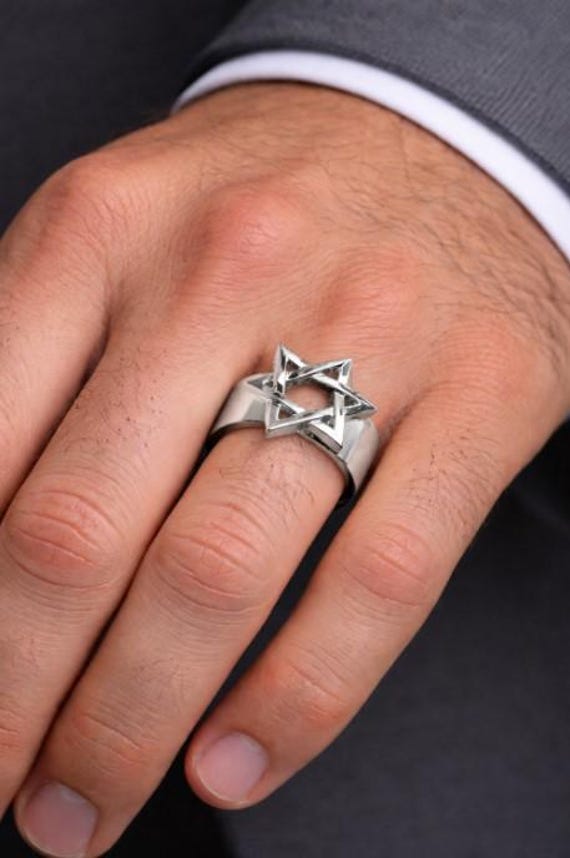 925スターリングシルバーのダビデの星印章リング – ユダヤ教ジュエリー 