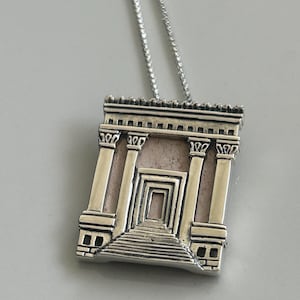 Sterling 925 Silver Jerusalem Temple Pendant with Kabbalah Blessing, Spiritual Protection and Strength ,  perfect gift also with 45cm chain