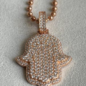 925 Silver rose gold , gold plated Hamsa zirconia pendant Jewish Blessing of the Priests,Birkat Hakohanim Hamsa - with 60 c&quot;m chain