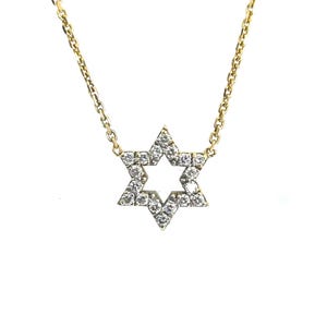 Élégant pendentif étoile de David 14 carats avec diamants de laboratoire - Design unisexe intemporel, fabriqué en Israël, symbole de la foi, cadeau parfait pour elle
