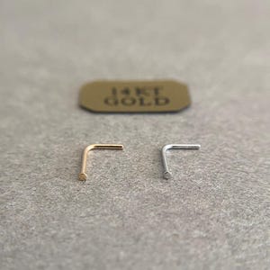 14K ソリッド ゴールド 1 mm ラウンド フラット L 字型 ノーズ スタッド -14K ソリッド ゴールド