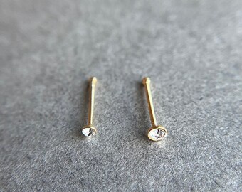 Sterling Silver NOG1007-Bone Set of Two Gold Tiny 1.5mm or 2mm CZ Nose Studs
