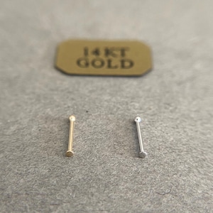 14K Solid Gold 1mm Round Flat Nose Bone Nose Studs -14K Solid Gold