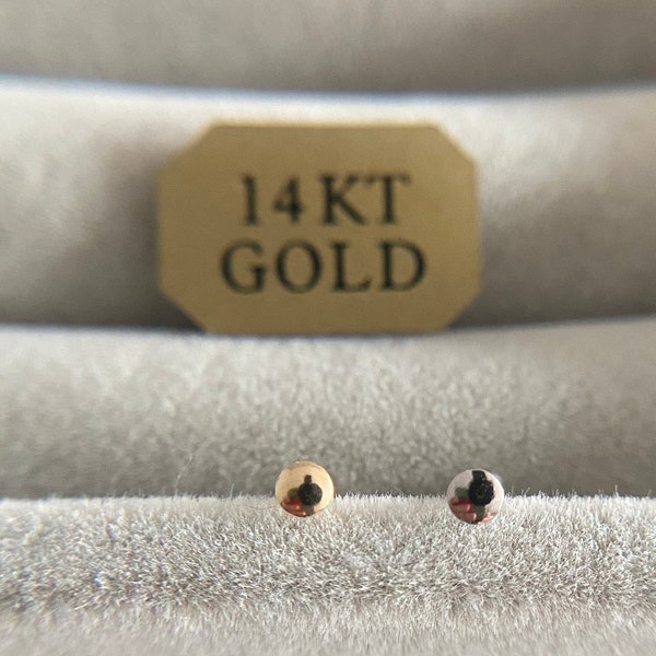 14K Solid Gold Round Flat Nose Bone Nose Studs -14K Solid Gold