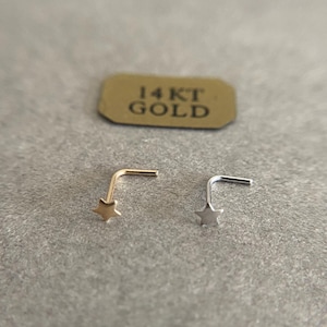 14K ソリッド ゴールド スター L シェイプ ノーズ スタッド -14K ソリッド ゴールド