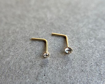 Sterling Silver NOG1007-Bone Set of Two Gold Tiny 1.5mm or 2mm CZ Nose Studs