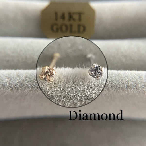 14K Solid Gold 1.5mm * Echter Diamant * Nasenknochen Nasenstecker - 14K Solid Gold