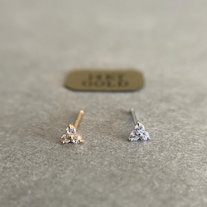 14 kt massief goud 3 dot steen CZ neusbeen neusstekers -14 kt massief goud