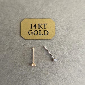 14K Solid Gold 1.5mm CZ Nose Bone Nose Studs -14K Solid Gold