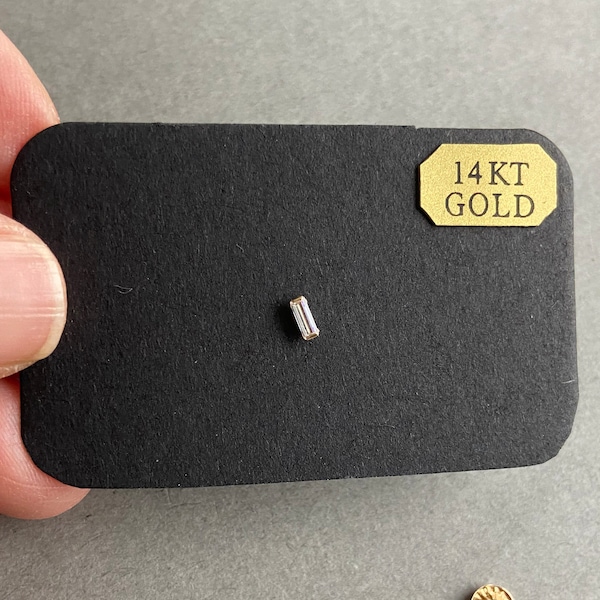 SCREW BACK/One Single Stud/14K Solid Gold Tiny CZ Baguette Setting Rectangular Bar Stud Earrings - 14K Solid Gold