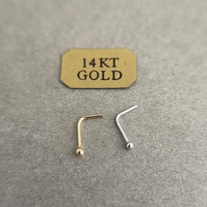 14K Solid Gold 1.5mm Dot Ball L Shaped Nose Studs -14K Solid Gold