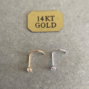 14K Solid Gold 2mm CZ Screw Nose Studs -14K Solid Gold