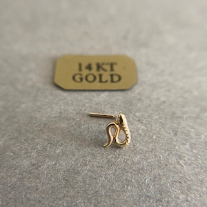 14K Solid Gold Snake L Shaped Nose Studs -14K Solid Gold