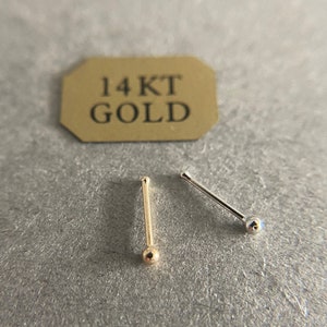 14K Solid Gold 1.5mm Dot Ball Nose Bone Nose Studs -14K Solid Gold