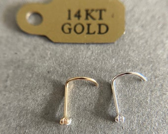 Pendientes de nariz con tornillo CZ de 1,5 mm de oro macizo de 14 quilates -Oro macizo de 14 quilates