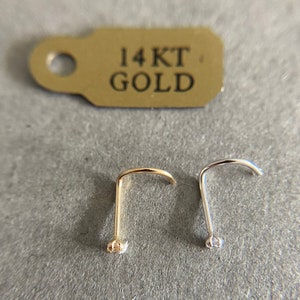 14K Solid Gold 1.5mm CZ Screw Nose Studs -14K Solid Gold