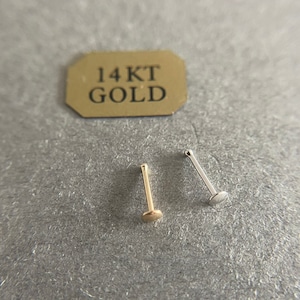 14K Solid Gold Round Flat Nose Bone Nose Studs -14K Solid Gold