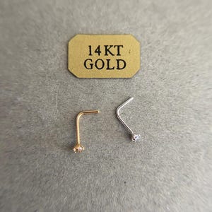 14K ソリッド ゴールド 1.5 mm CZ L シェイプ ノーズ スタッド -14K ソリッド ゴールド