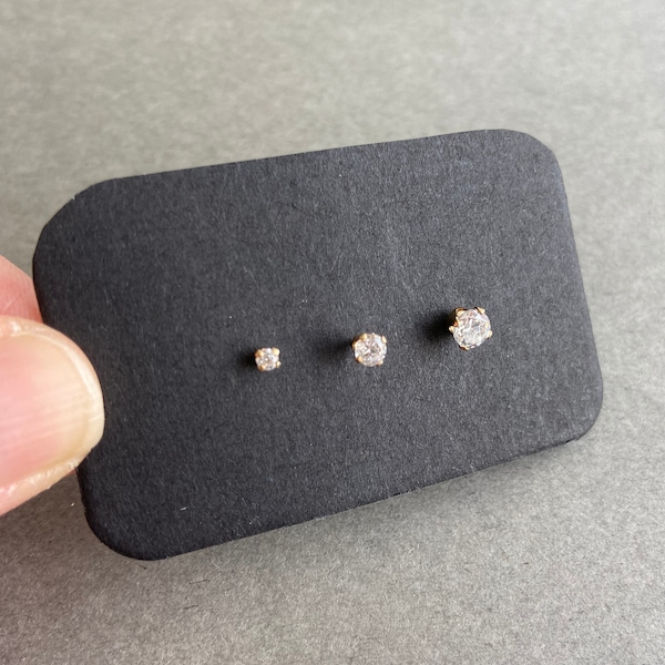 Gold Filled/Trio Set Tiny CZ Stud Earrings 2mm 3mm 4mm- Gold Filled