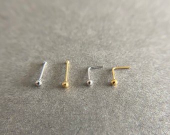 Sterling Silver NOG1007-Bone Set of Two Gold Tiny 1.5mm or 2mm CZ Nose Studs
