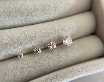 SCREW BACK/One Single Stud/14K Solid Gold Tiny CZ Stud Earrings - 14K Solid Gold
