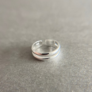 Silver Open Toe Bouble Line Ring, Silver Adjustable Toe Ring, Band Toe Ring - Sterling Silver