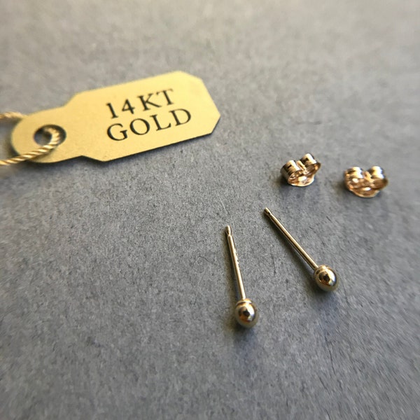 14K Solid Gold Tiny Dot Ball Stud Earrings 2mm,3mm,4mm,5mm - 14K Solid Gold