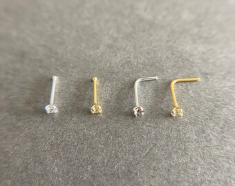 Sterling Silver NOG1007-Bone Set of Two Gold Tiny 1.5mm or 2mm CZ Nose Studs
